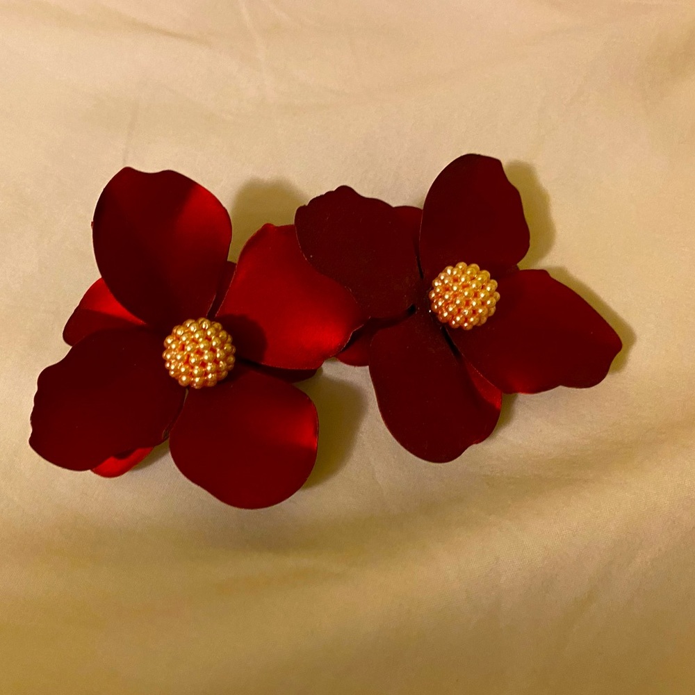 Red Flower Statement Earring